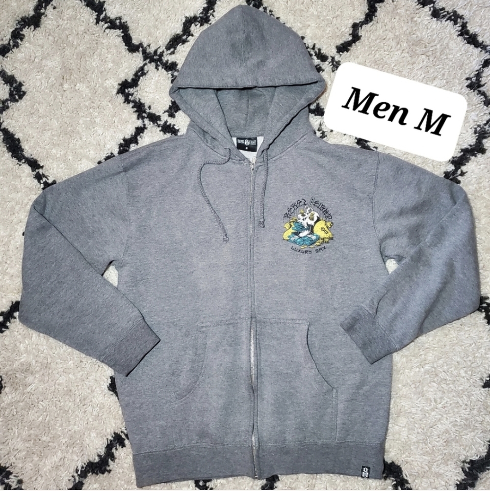 Rare! Rebel8 Luxury Tax Skull Grey Men's/Unisex Zip Hoodie